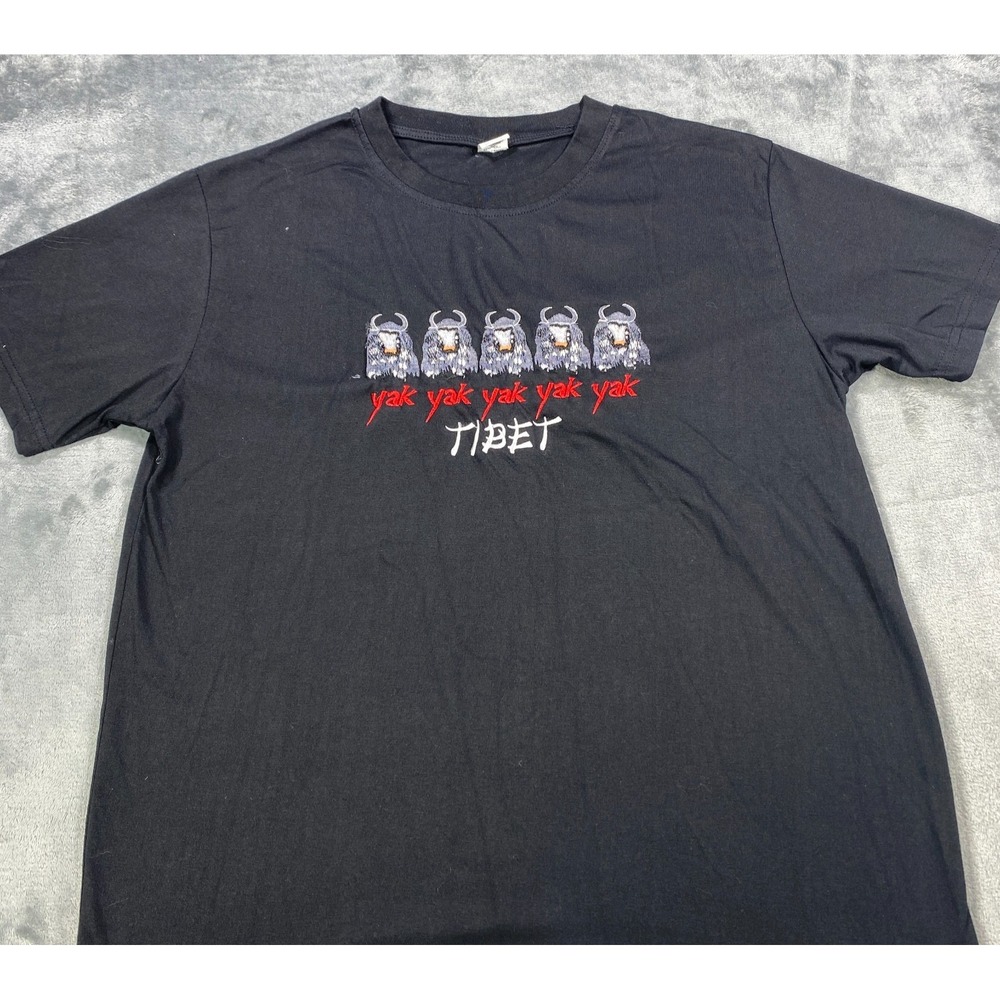 Tibet Yak Yak Yak Yak Yak Shirt Black Embroidered Graphic Ox Bull Made In Tibet